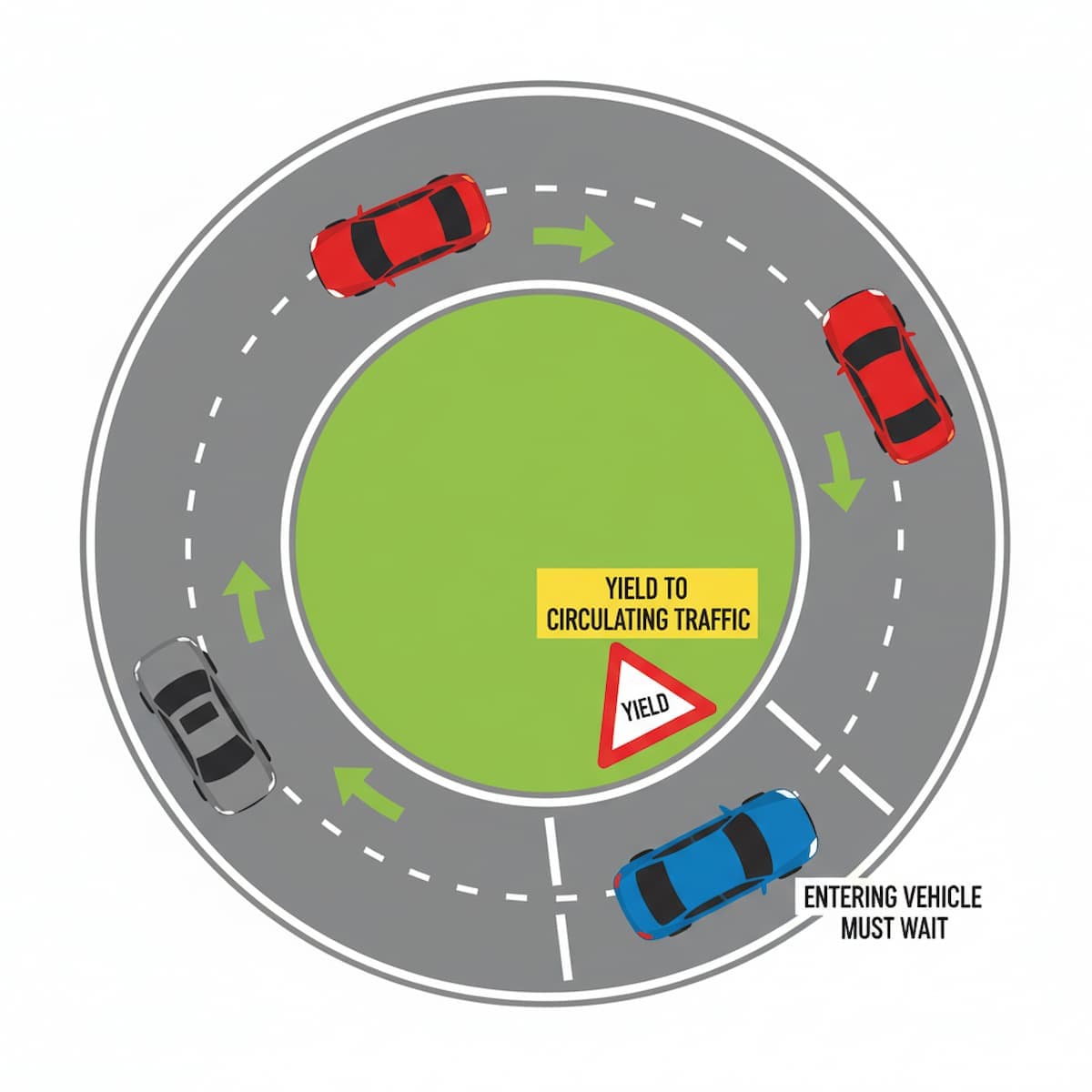yield to circulating traffic at a multi-lane roundabout