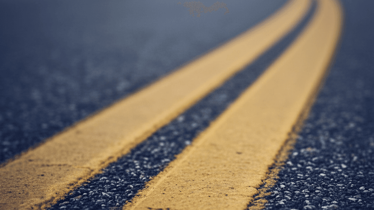 Road marking guide for double solid yellow no-passing zones with regulatory signage