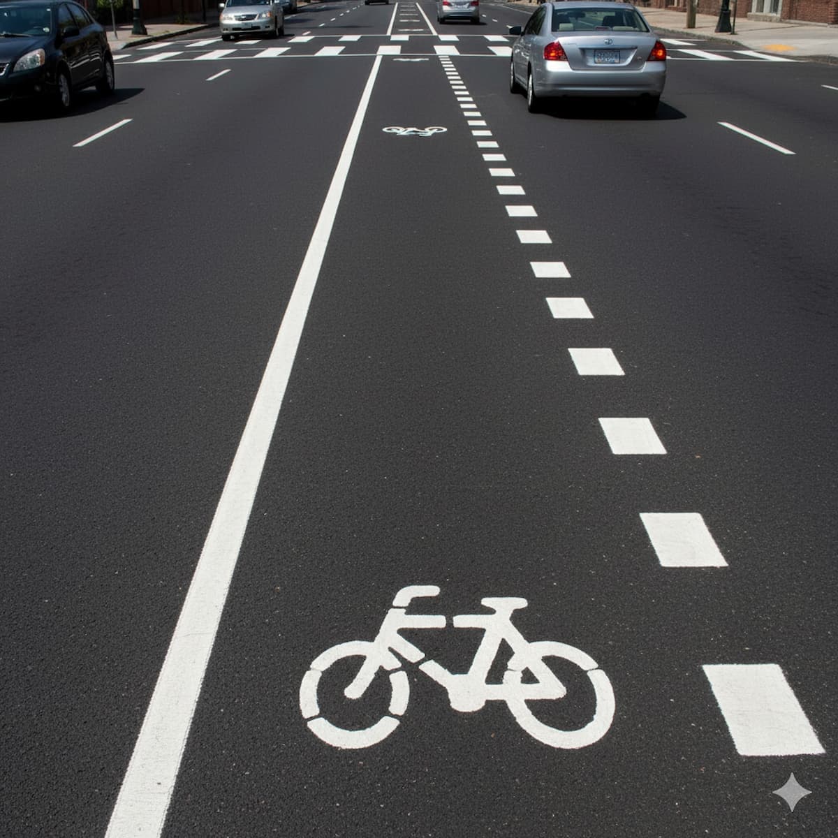 dashed bike-lane merge segment near intersection