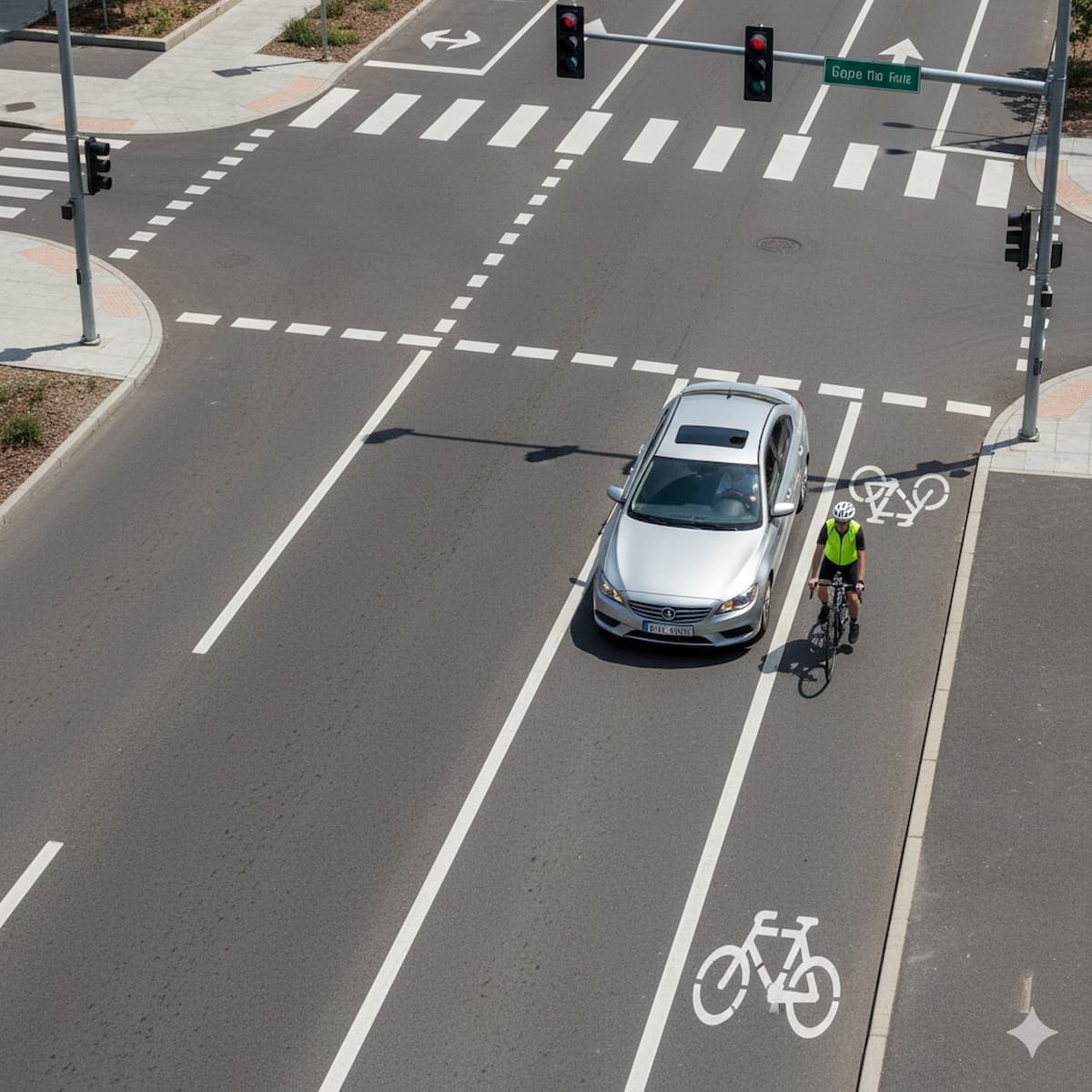 merge across a bike lane to turn right safely