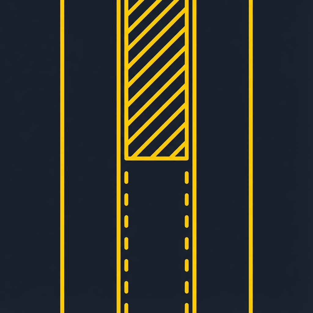 Double solid yellow lines with painted median and turn opening