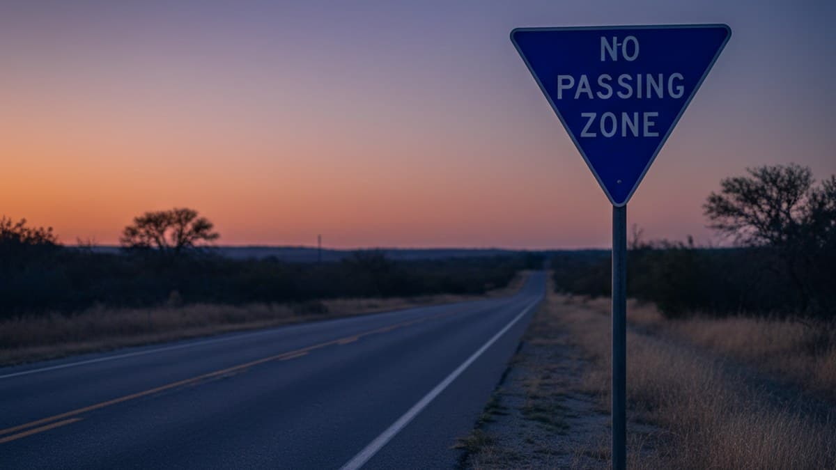 Texas no-passing zone sign with centerline example