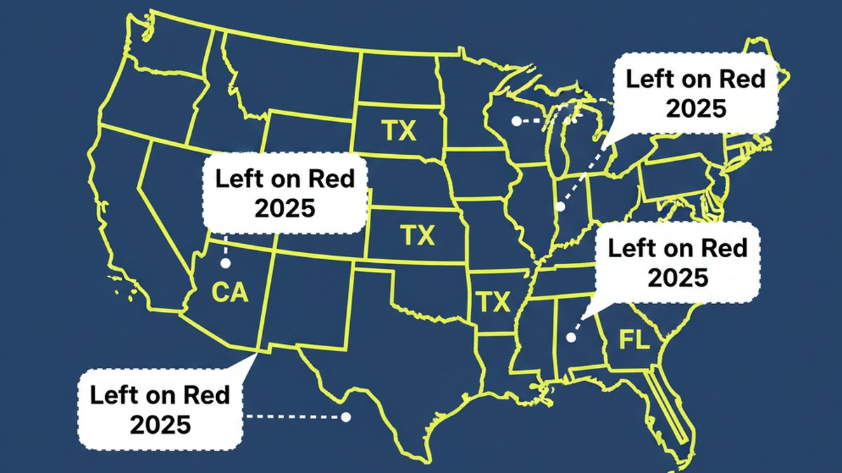 map of states allowing left on red in 2025