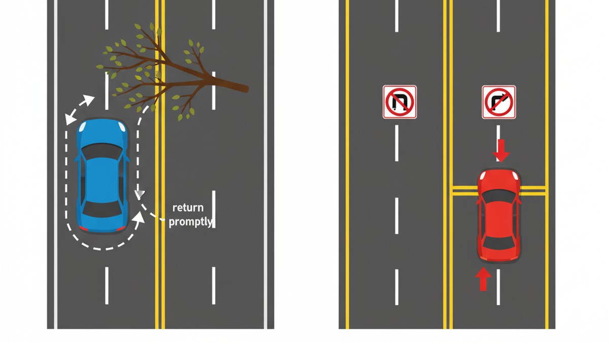 brief crossing to avoid obstruction vs no crossing across painted median
