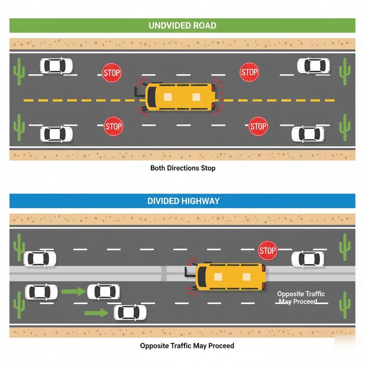 Arizona right turn on red and left turn on red from one-way to one-way intersection diagram