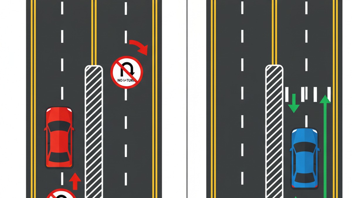 California painted median no crossing vs legal opening for left turns