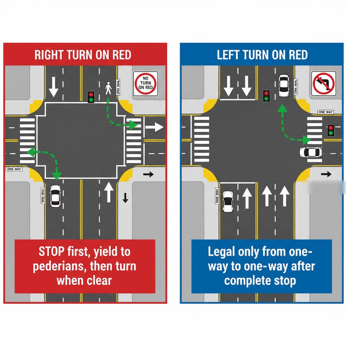 Illinois right turn on red and left on red one-way street rules