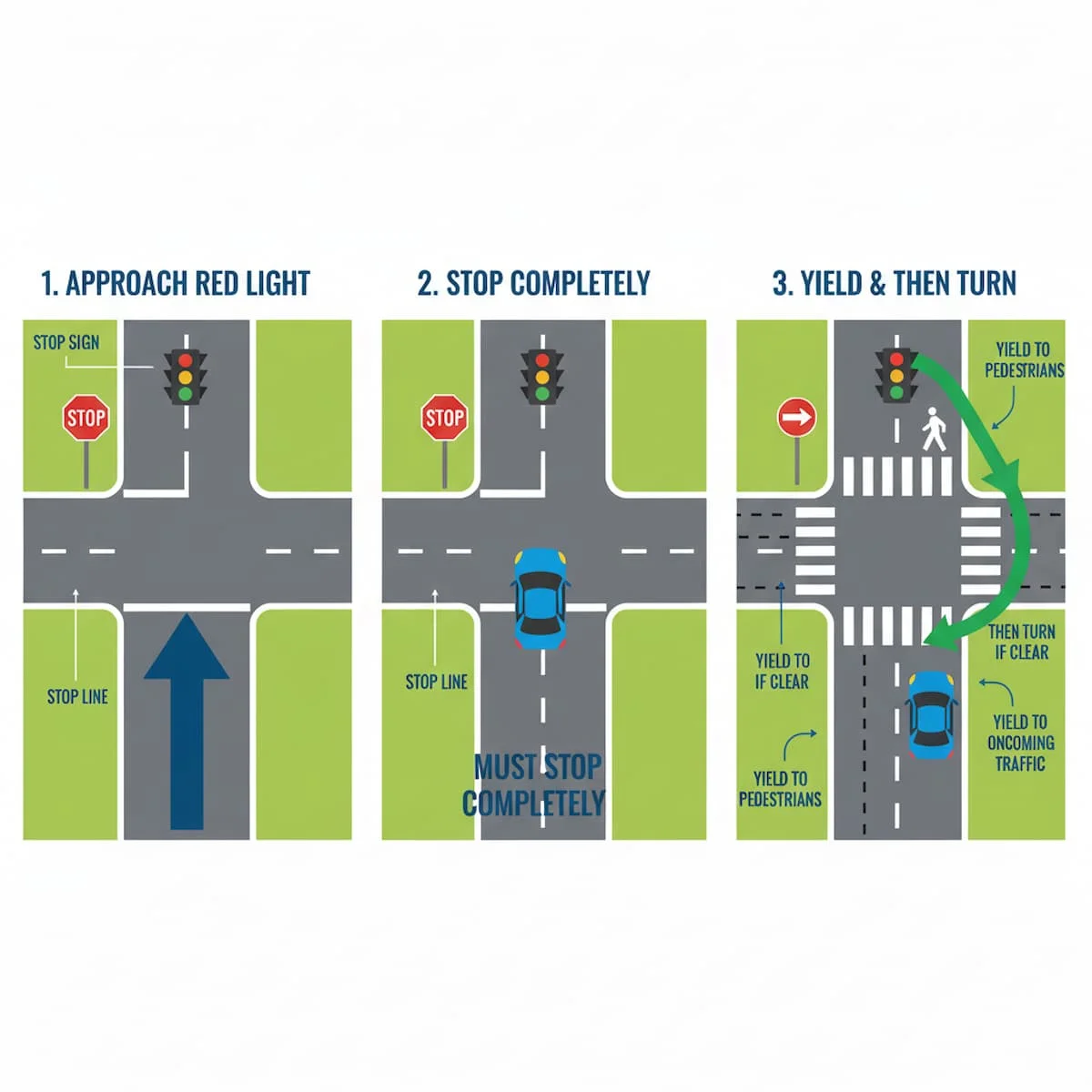 Kentucky right turn on red after complete stop yielding to pedestrians and traffic