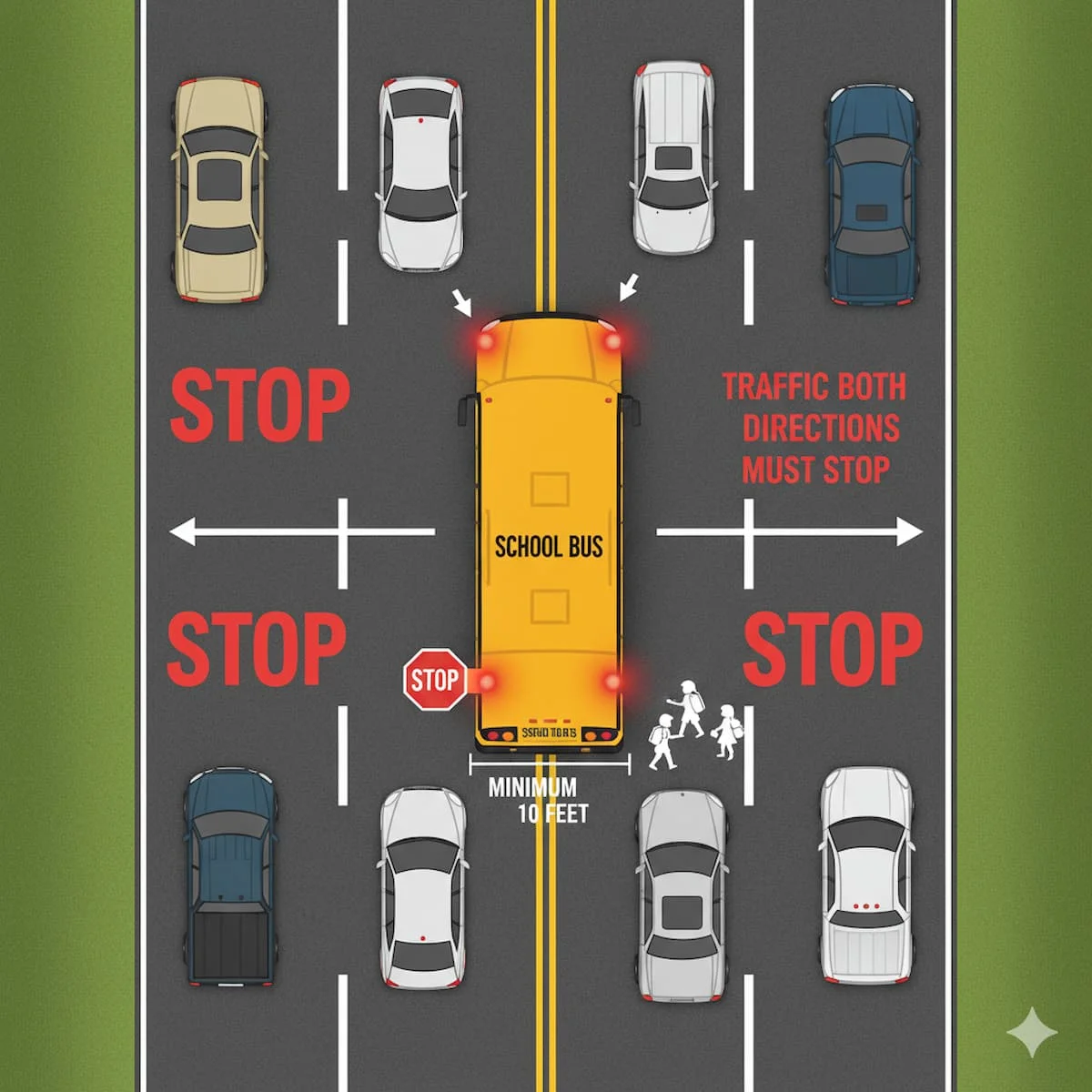 Kentucky school bus stop law showing both directions must stop on undivided roads