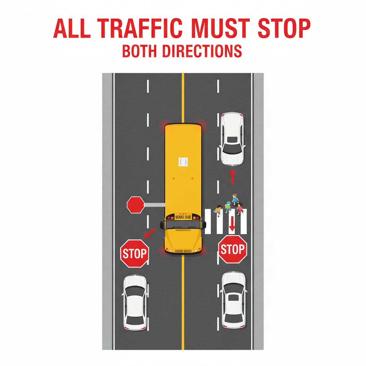 Massachusetts school bus stop law showing both directions must stop on undivided roads