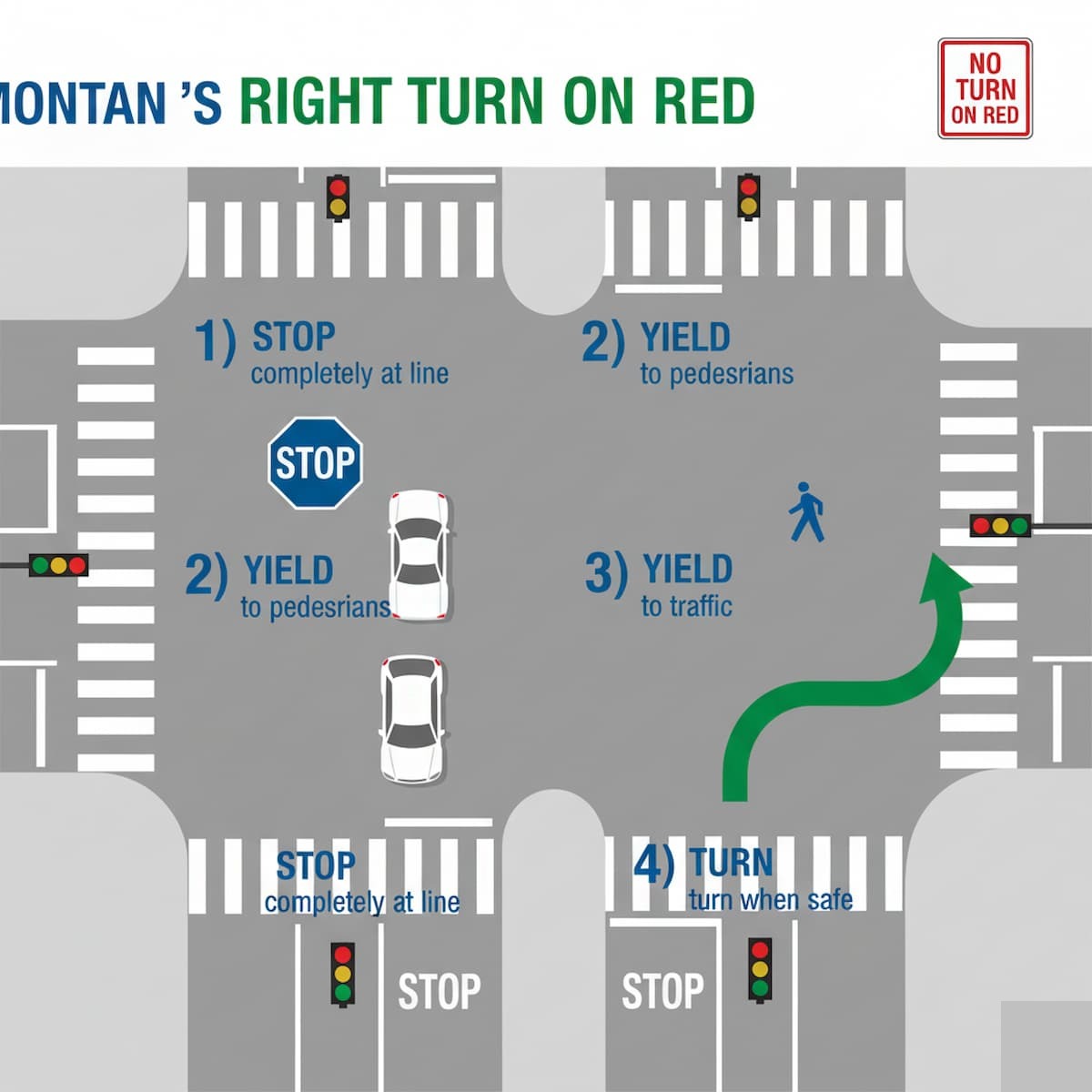 Montana right turn on red after complete stop yielding to pedestrians and traffic