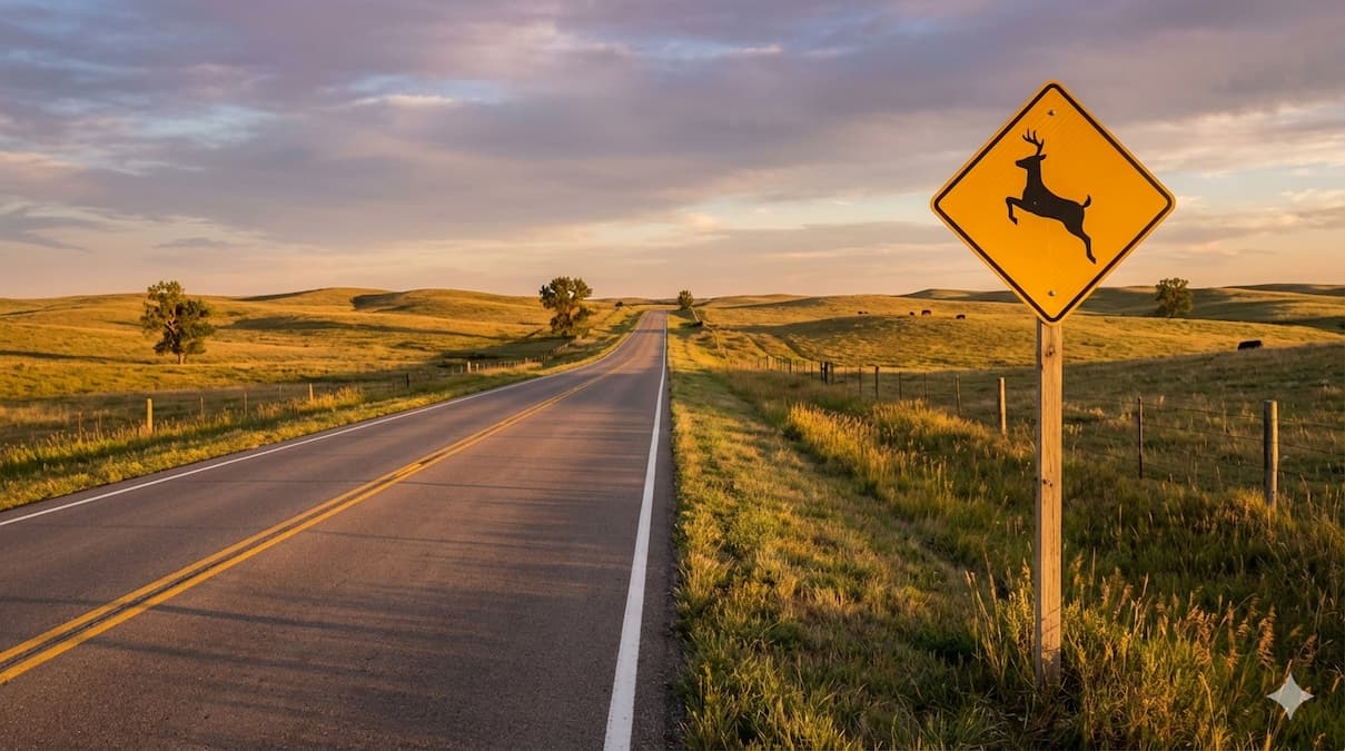 Nebraska rural highway safety featuring gravel roads, farm equipment, and weather conditions