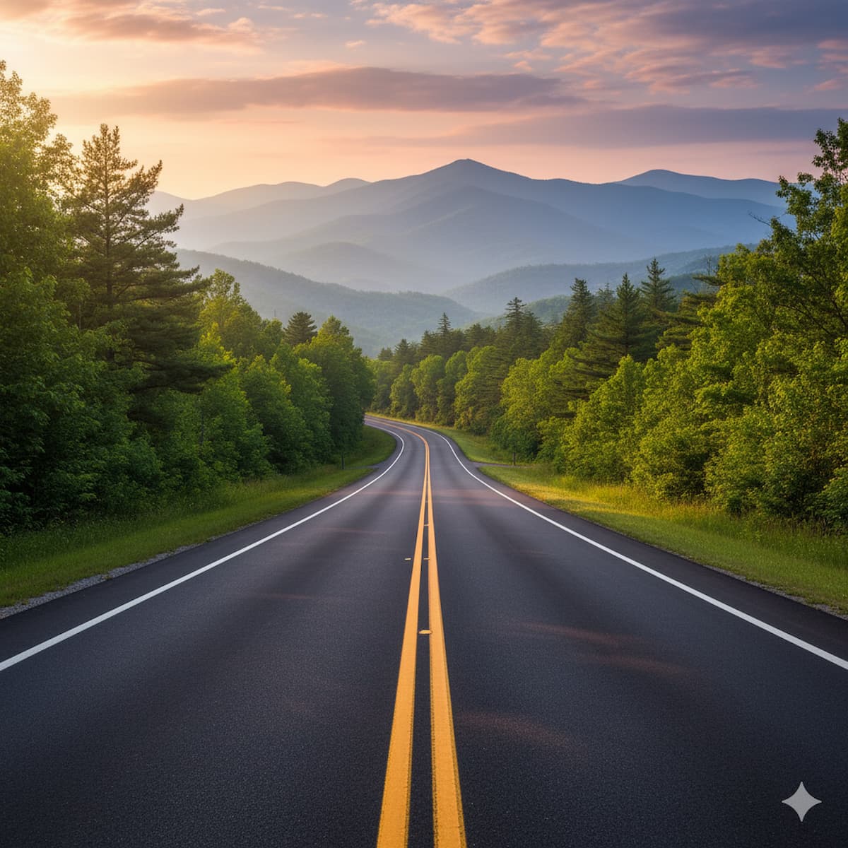 Tennessee mountain highway with road markings showing TN driving laws