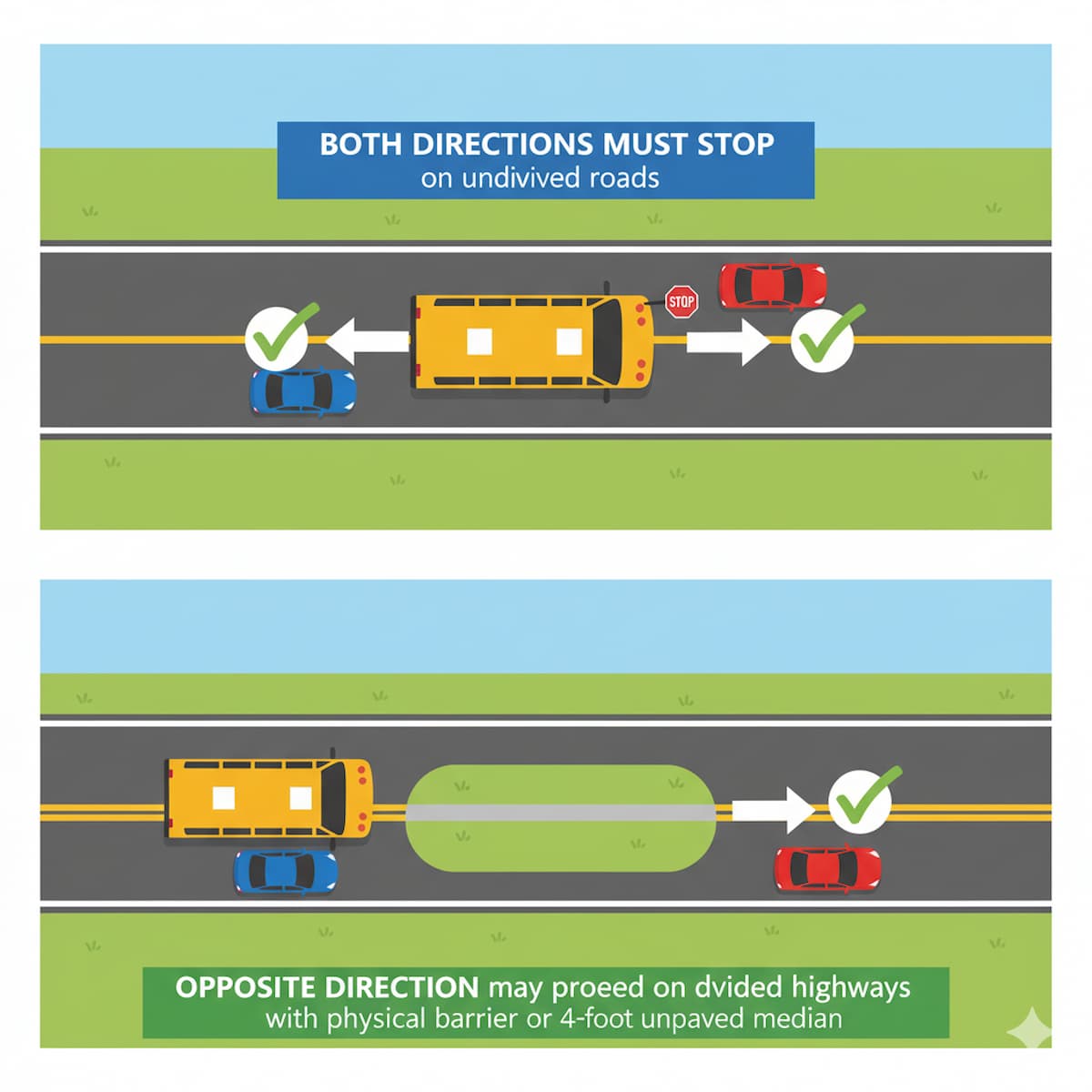 Virginia school bus stop law requiring both directions to stop on undivided roads