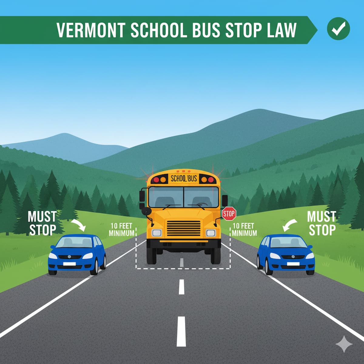 Vermont school bus stop law requiring both directions to stop on undivided roads