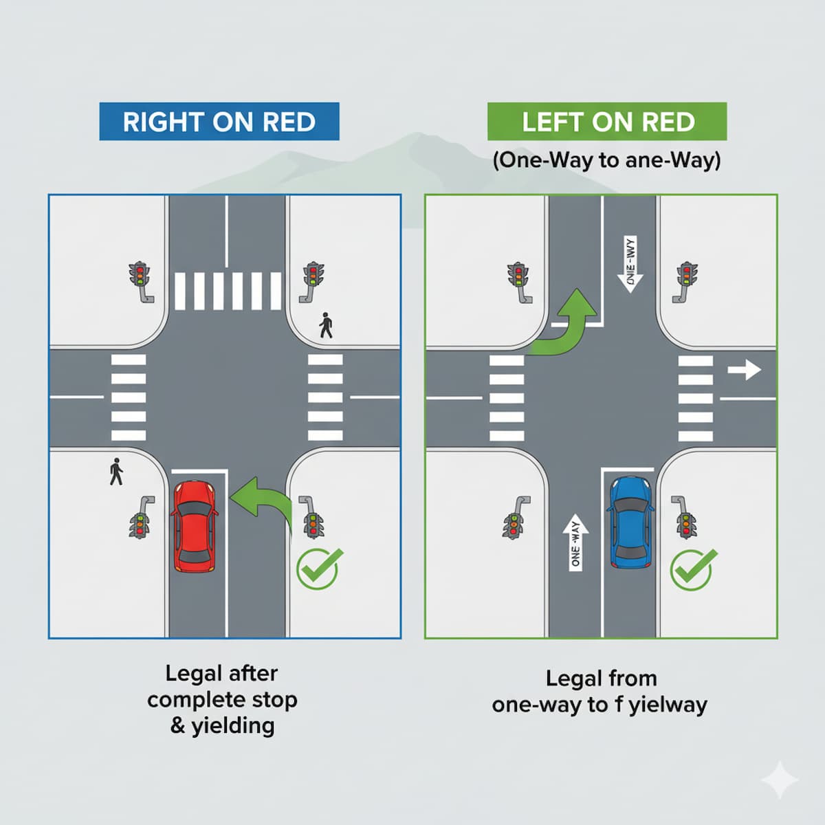 Vermont right turn on red and left on red regulations with complete stop requirement