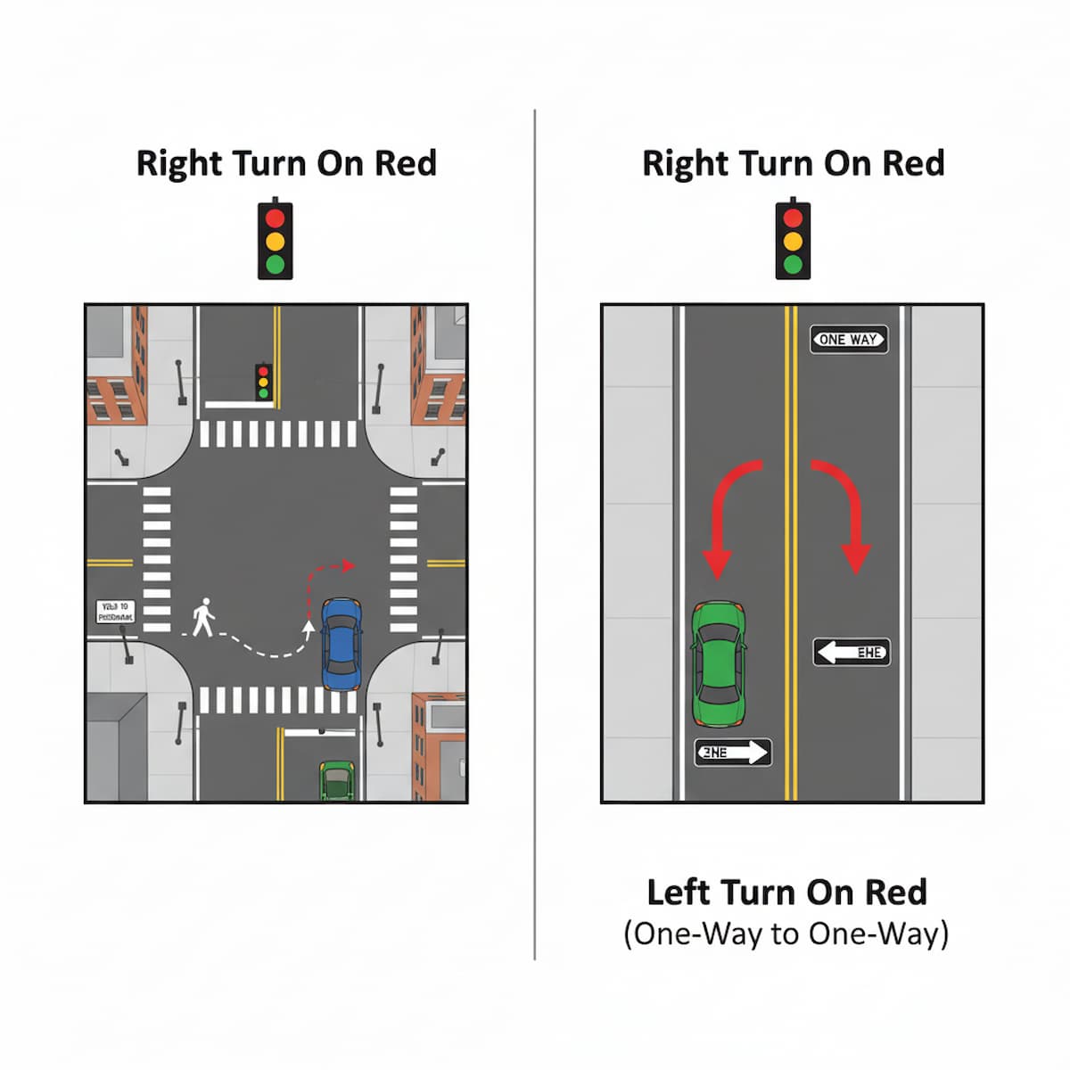Wisconsin right turn on red and left on red regulations with complete stop requirement