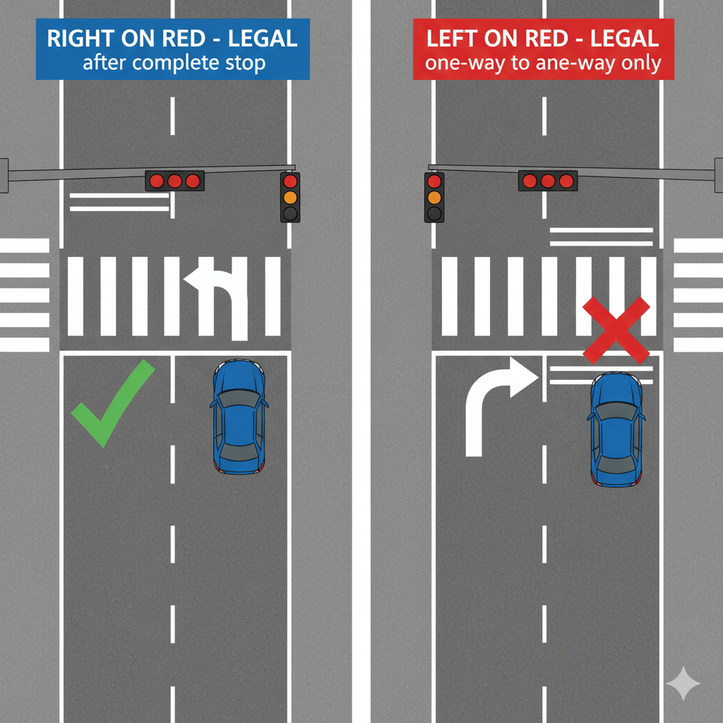West Virginia right turn on red and left on red regulations with complete stop requirement